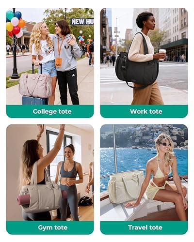 BAGAMSRT Crush Bow Tote Bag for Women, Large Work Tote with 40oz Tumbler, Puffer Travel Tote Bag for Work, Yoga, Gym | For Mom, Diaper, Large Capacity, Everyday Bag thumbnail 2