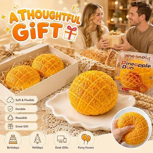 Crunchy Pineapple Bun Squishy, Slow Rising ASMR Squeeze Fidget Toy | Soft Squishy with Crunchy Sensory Feedback, 3.54in Palm Size for Desk, Study Breaks, Travel, Display, Ideal Gift for Adults thumbnail 7