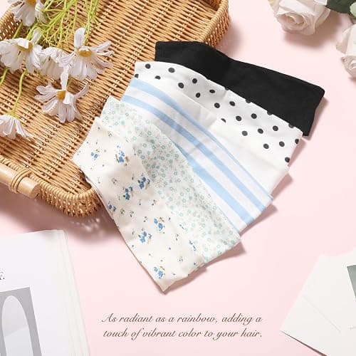 Lajou Fashion Women's Headbands for Short Hair Non Slip Elastic Floral Hairbands, Soft Fabric 2 Inches Thick Stripe Head Bands Heart Headbands, Valentine's Day, Vivid-Blue Stripe thumbnail 2