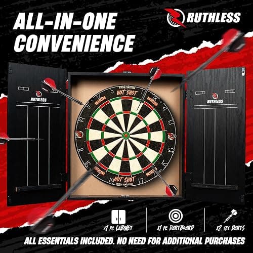 Ruthless Home Darts Centre With or Without LED Light Options | Home Dart Board Centre Including Cabinet, Dartboard and 2 Sets of Darts (USB) thumbnail 8