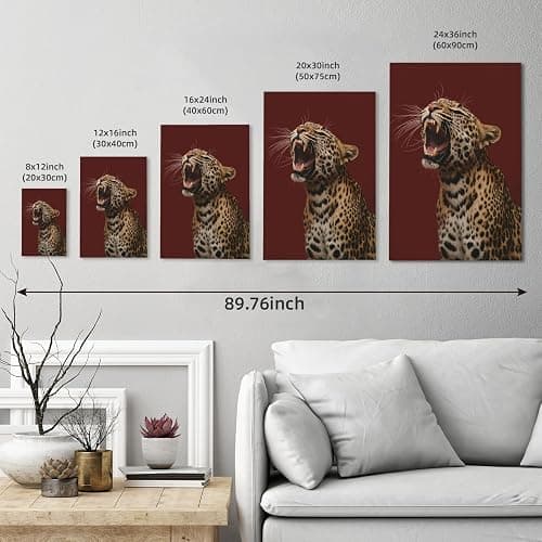 Luxury Leopard Roaring Wall Art High Fashion Red Aesthetic Poster Funky Hypebeast Style Animal Canvas Print Wall Decor for Modern Apartment Living Room Bedroom Office 8x12inch Wooden Framed thumbnail 3