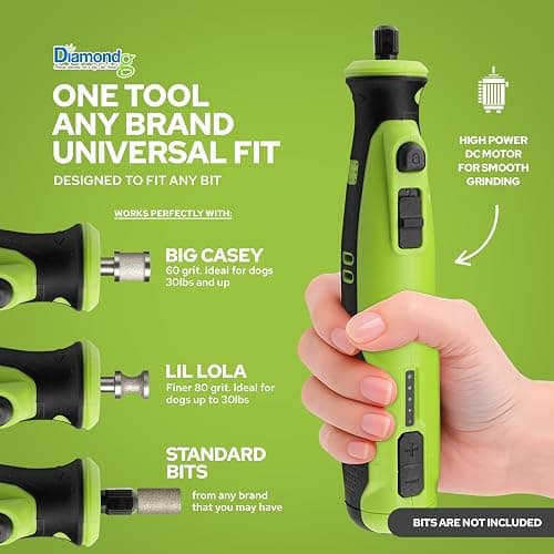 Diamondg Cordless Dog Nail Grinder with Quiet Sound & LED Tip for Large & Small Dogs, 4hrs. Runtime, 2 Bits Included, Green thumbnail 5