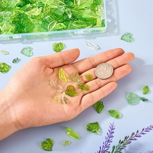 Pandahall 320Pcs Green Acrylic Leaf Beads Charms Transparent Maple Tree Leaves Pendants Cute Green Leaf Beads Caps for Jewelry Making Necklace Earring thumbnail 6