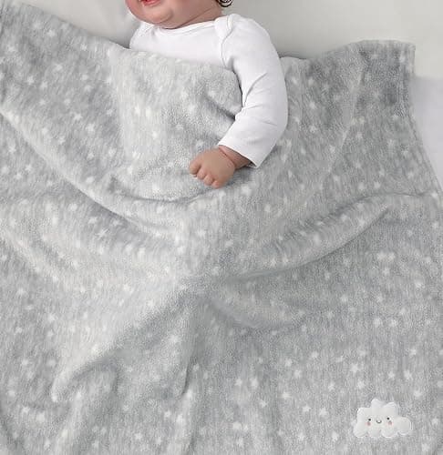 CREVENT 2Pcs 30''X40'' Cute Cozy Fluffy Warm Baby Blankets for Infants Toddlers' Bedding Crib Cot Stroller - Grey Cloud + Knit Animal Blue thumbnail 4