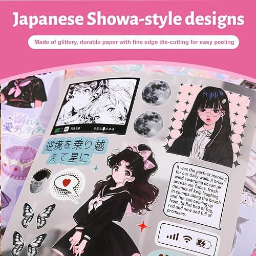 Bafutayawa Sticker Book Journal Scrapbook Accessories, 30 Sheets with 650+ Retro Anime Girl Designs for Scrapbooking & Bullet Journal, Kawaii Sticker Set for Photo Album, Nostalgic Showa Style thumbnail 5