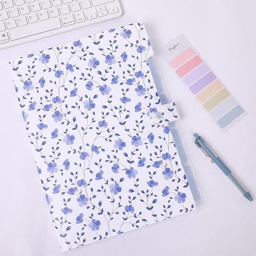 SKYDUE Expanding File Folder with 5 Pockets, Floral Accordion File Organizer for Important Document, Portable Receipt Paper Organizer, School Office Supplies,Blue thumbnail 2