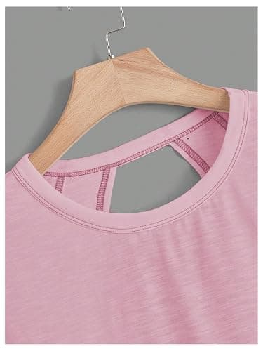 RoseSeek Women's 2 Packs Open Back Tops Criss Cross Cut Out Summer Casual T Shirt Crewneck Short Sleeve Backless Tee thumbnail 4