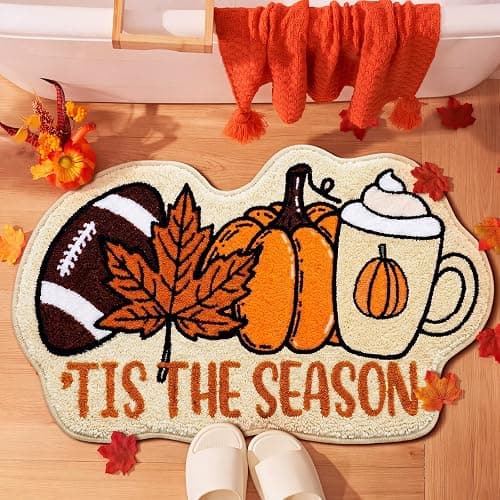 Tinideya Fall Football Bathroom Rugs Pumpkins Maple Leaf Bath Mat 32 x 20 Inch Non Slip Absorbent Its The Season Bath Rug Thanksgiving Bathroom Decor for Home Tub Shower Bedroom Decor thumbnail 5