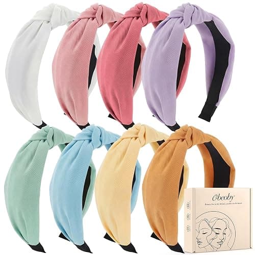 obeoby 8Pcs Girls Headbands, Light Multicolor Knotted Headbands | Teacher Headband,Trendy Stuff Hairband, Polyester-Wrapped Plastic, Lightweight Stretch Fit, Non-Slip, for Daily Wear, Parties - Image 1