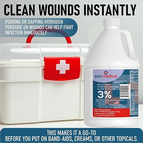 Epic Medical Supply 3% Hydrogen Peroxide - First Aid Antiseptic & Multipurpose Cleaner - Topical Wash for Cuts, Scrapes and Minor Cuts - H2O2 Hydrogen Peroxide 3 Percent USP Solution (1 Gallon) thumbnail 6