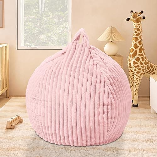 HABUTWAY 2FT Bean Bag Chair, 2' Bean Bag Chairs with Memory Foam Filled, Small Comfy Beanbag Chair with Stripe Plush Cover for Living Room Bedroom Dorm，Tender Pink thumbnail 5