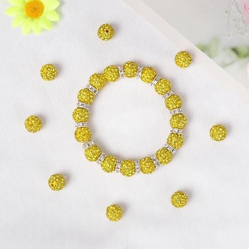 Fishdown 200pcs 10mm Rhinestone Beads for Crafts and Spacer Beads Bulk for DIY Crafting,Sparkly Disco Ball Clay Bead Diamond Crystal Spacer Bead for Necklace Bracelet Earring Jewelry Making-Yellow thumbnail 2