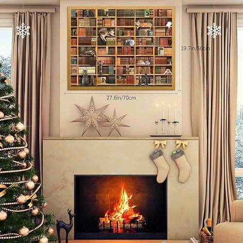 Cats Library Jigsaw Puzzle, 1000+ Piece Funny Kitten Bookshelf Puzzles, Challenging Animal Pet Lover Gifts for Friends & Family Activity Game Nights thumbnail 3