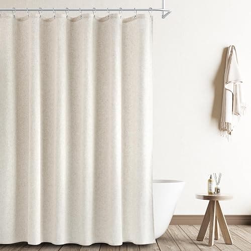Naturoom Natural Linen Shower Curtain, Country Boho Farmhouse Bath Decor Beige Shower Curtains for Bathroom Neutral Cloth Weighted Textured Fabric Bath Curtain Liner with Hooks, Cream, 72 Inch thumbnail 9