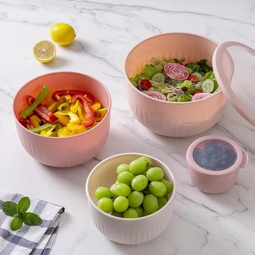COOK WITH COLOR Prep Bowls with Lids- Wide and Deep Nesting Plastic Small Mixing Bowl Set with Lids, 12 Piece Set - Deep Bowls, Pink thumbnail 5