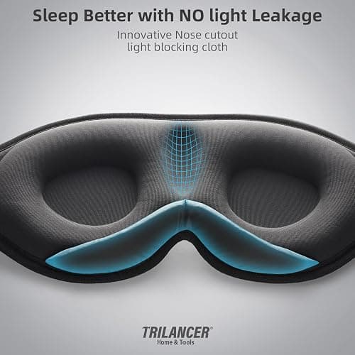 2025 Innovative Sleep Mask for Men and Women, Trilancer 3D 100% Light Blocking Design, Comfortable Eye mask, Blackout Blindfold for Sleeping, Nap, Meditation, Travel, with Earplugs (Black) thumbnail 3
