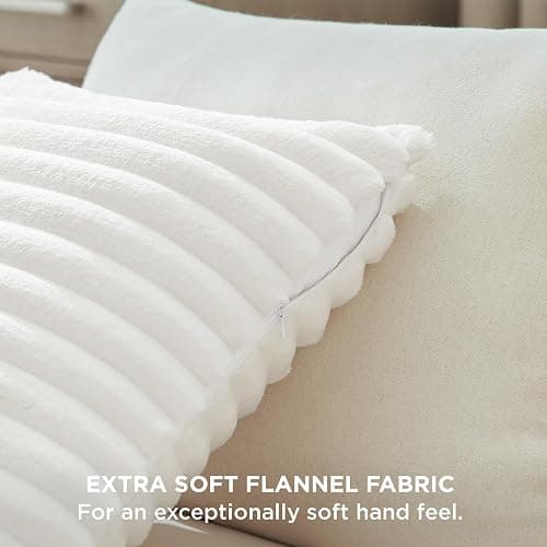 Bedsure Double-Side Striped Decorative Throw Pillow Covers 18x18 Set of 2, Spring White Fluffy Soft Pillow Covers, Home Decor for Couch Sofa Living Room Bedroom thumbnail 4