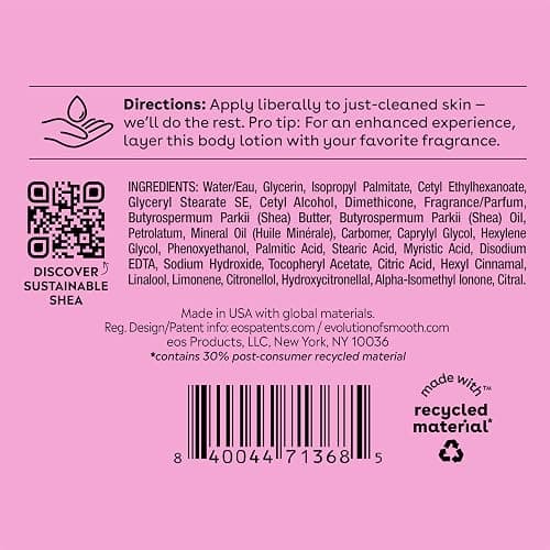 eos Shea Better Body Lotion Pomegranate Raspberry, 24-Hour Moisture Skin Care, Lightweight & Non-Greasy, Natural Shea, Vegan, 16 fl oz thumbnail 8