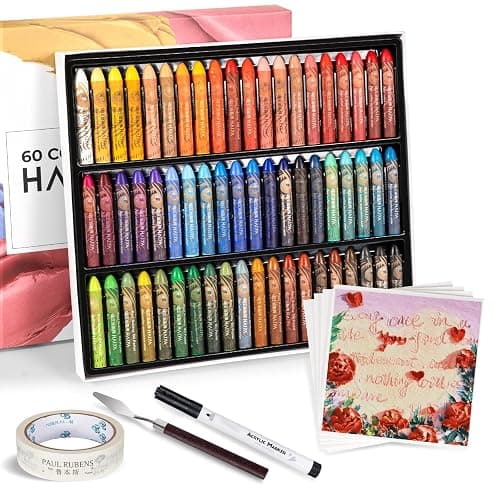 Paul Rubens Oil Pastel Set, Artist Oil Pastels, Oil Art Kit, Includes 60 Brightly Colored HAIYA Soft Oil Pastels + 1 Palette Knife+ 1 Roll of Masking Tape+ 1 Acrylic Marker + 10 Oil Pastel Paper - Image 1