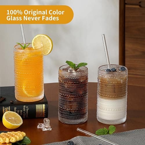 Akutaa Vintage Hobnail Drinking Glasses Set of 12, 16 oz Large Capacity Embossed Clear Tumblers, Highball Glasses for Water, Cocktail, Beer, Whiskey, Kitchen & Bar Use thumbnail 2