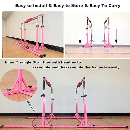 MARFULA Gymnastics Double Horizontal Bars 3Play Parallel Bars Uneven Bars Gymnastics Training Kip Bar with 304 Stainless Steel Regulating Arms & Fiberglass Rail for Indoor Outdoor Home Club Use thumbnail 6