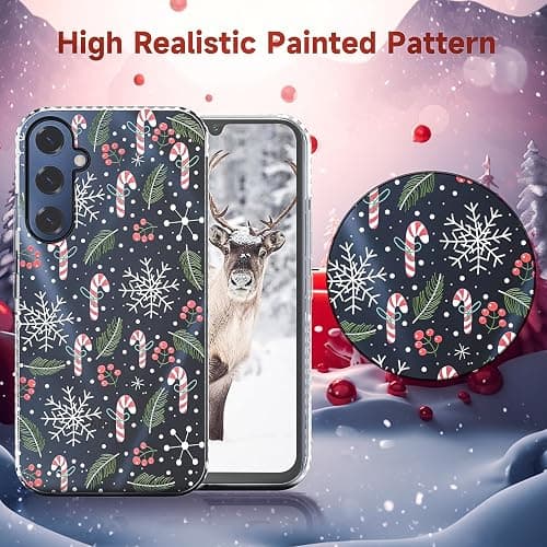 FOQENCCI Christmas Phone Case Compatible for Galaxy A16 5G Clear TPU + Black Camera Frame Protection Anit-Slip Shockproof Phone Cover with Xmas Candy Cane Wreath Print Design thumbnail 3