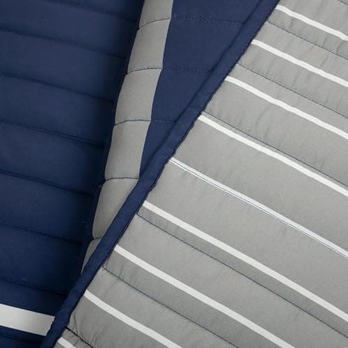Lush Decor Baseball Game Reversible Quilt Queen Size 5 Piece Set Full/Queen Navy & Gray - Kids Bedding Set Full Quilt - Sports Decor - Baseball Bedding thumbnail 5