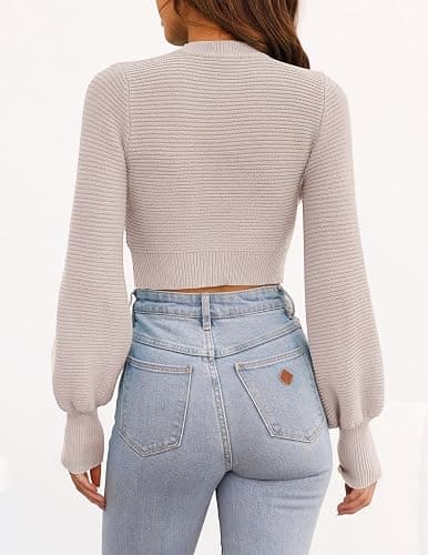 ZESICA Women's Fall Mock Neck Cropped Sweater Long Sleeve Soft Ribbed Knit Pullover Jumper Tops thumbnail 4