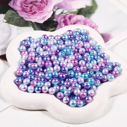600Pcs Pearl Beads 8mm Gradient Color Fake Mermaid Pearl Beads Jewelry Making for DIY Crafts Necklace Bracelet Mobile Phone Hanging Rope Wedding Decoration Vase Filling (Blue Purple 8mm) thumbnail 2