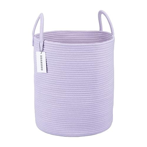 XUANGUO Rope Laundry Basket Hamper for Clothes Woven Storage Basket for Living Room Bedroom Boho Tall Rope Baskets for Blanket Toys Pillow Towels Baby Nursery Hamper Bin Large purple or lavender - Image 1