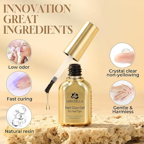 UNA GELLA 6 in 1 Gel Nail Glue for Nails Tips 10ml Long Lasting U V Nail Glue Super Strong Brush On Glue for Base Blooming Gel for Clear False Nail Tips and Press on Acrylic Nails Need Light Cured thumbnail 3