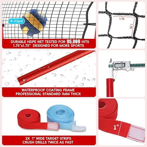 Volleyball Rebounder Net 7x4 Ft, 5-Angle Adjustable Rebounder Net for Practicing Digging, Setting, Spiking, Bounce Back Training Equipment with 2 Target Stripes & Portable Travel Bag for Storage thumbnail 4