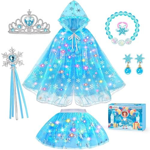 DOLNOW Princess Dress Up for Girls, Unicorn Light up Princess Cape Princess Dress Costume Crown Gift for Girls 3 4 5 6 - Image 1