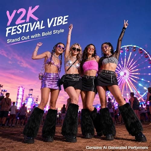 RAINFLOW Black Fur Leg Warmers - Faux Fur Boot Covers for Adult Women | Fuzzy Boot Cuffs for Y2K Halloween Costumes, Christmas Costume Outfit, Festival Rave Wear, Winter Fashion, Stage Performance thumbnail 7