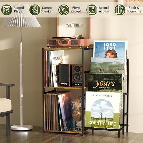 Record Player Stand, Turntable Stand with 4-Tier Vinyl Record Storage, Record Player Table Storage up to 200+ Albums, Record Player Cabinet with Vinyl Display Holder Shelf, vinyl Table for Living Room thumbnail 7