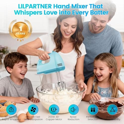 LILPARTNER Hand Mixer Electric, Ultra Power Kitchen Hand Mixer With 7-Speed & 5 Stainless Steel Accessories for Whipping Dough, Cream, Cake, Dishwasher Safe, Blue thumbnail 6
