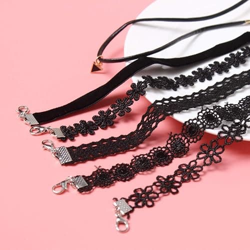 Maxforever 6 PCS Necklaces Black Velvet Choker Set Classic Gothic Tattoo Lace Chokers thumbnail 5