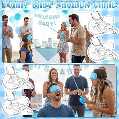 Tasdurian 12 Set Baby Shower Games Fishing The Pacifier Blindfolds Feeding Games Funny Baby Shower Gender Reveal Party Game Bridal Showers Gifts for Women Men Guest Cosplay Wedding Parties (Blue) thumbnail 6