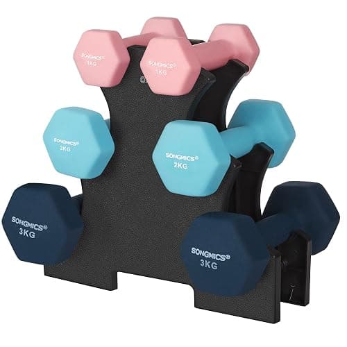 SONGMICS Weight Lifting Dumbbell Kit with Storage Stand, for Fitness, Vinyl Coated - Image 1