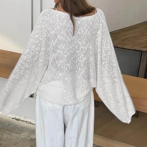 Women Loose Cardigan Solid Boat Neck Hook and Eye Long Sleeve Knitted Tops Casual Fall Clothes thumbnail 2