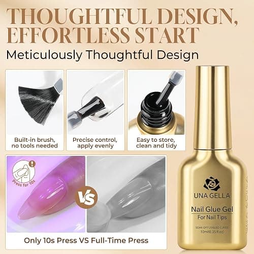 UNA GELLA 6 in 1 Gel Nail Glue for Nails Tips 10ml Long Lasting U V Nail Glue Super Strong Brush On Glue for Base Blooming Gel for Clear False Nail Tips and Press on Acrylic Nails Need Light Cured thumbnail 4