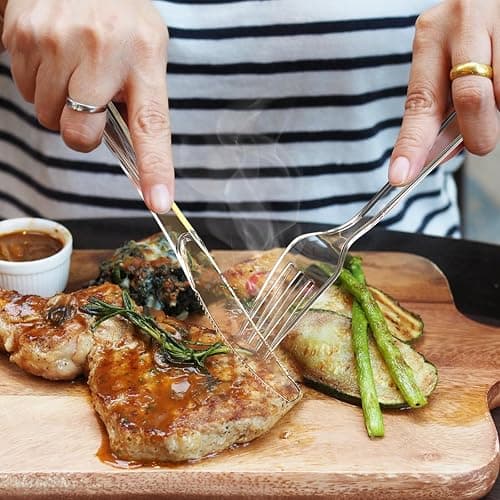 Dealusy 360 Count Extra Heavy Duty Clear Plastic Forks and Spoons, 180 Forks & 180 Spoons, Heat Resistant, Disposable Plastic Silverware Set thumbnail 2