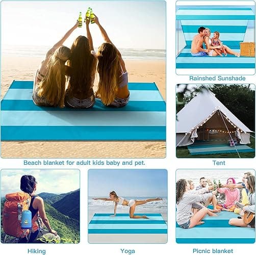 BYDOLL Beach Blanket 78''X81'' Waterproof Sandproof Suits1-4 Adults Oversized Lightweight Large Blanket Picnic Mat for Beach Sand Free Travel Camping Hiking Picnic thumbnail 6