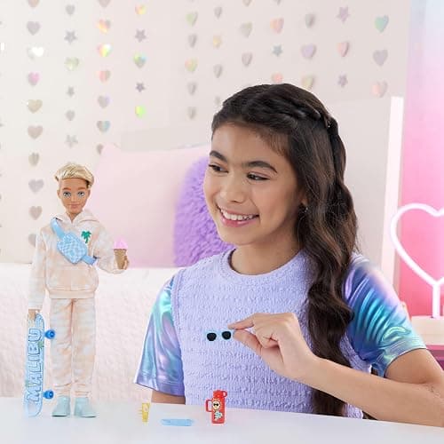 Barbie Dream Besties Doll and Accessories, Ken Posable Fashion Doll with Removable Fashions & Blonde Hair, 9 Summer & Skateboard Themed Pieces thumbnail 2