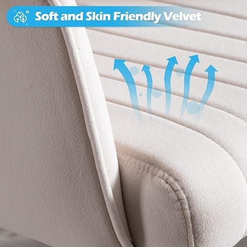 Home Office Chair Swivel Velvet Desk Chair Accent Armchair Upholstered Modern Tufted Chairs with Gold Base for Girls Women Ergonomic Study Seat Computer Task Stools for Living Room(Cream) thumbnail 7
