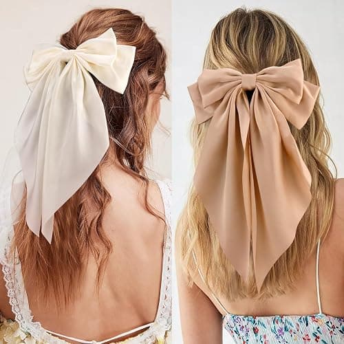 Velscrun Hair Bows for Women Girls 3Pcs White Silky Satin Large Hair Bow Black Coquette Bow Brown Big Bows Hair Clip Oversized Hair Ribbons Long Tail Hair Bow Hair Barrettes Hair Accessories Gifts thumbnail 9