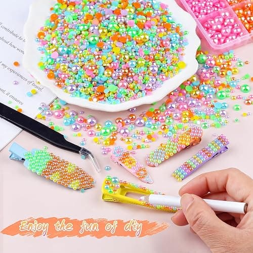 Kikonoke 8500PCS Rainbow Flatback Pearls Set, 3/4/6/8mm Pink Purple Blue Half Round Pearls Bedazzling Bead with Tweezer and Pickup Pen for Nail Art Wedding Tumbler DIY Crafts thumbnail 4