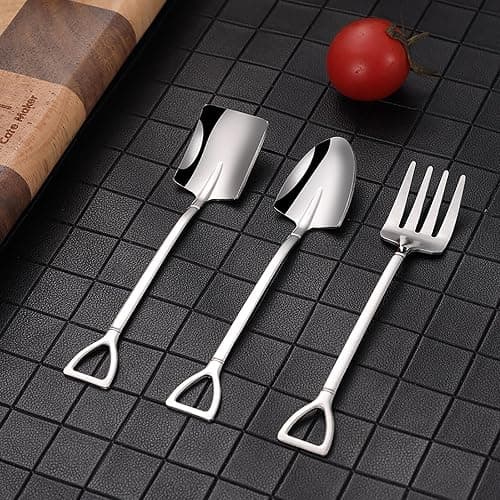 TAORANJU Creative Shovel Spoon Fork Set, 3 Pcs Stainless Steel Coffee Spoons Shovel Shape Tea Spoons Dessert Spoons Stirring Spoon Ice Cream Spoon Sugar Spoon for Party (12.2cm*2.6cm) thumbnail 4