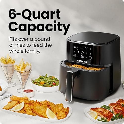 Chefman Air Fryer – 6 QT Compact Airfryer for Quick & Easy Meals in Minutes, Features Hi-Fry Technology for Extra Crisp, Touchscreen Controls with 4 Presets, Nonstick & Dishwasher Safe Basket - Black thumbnail 4