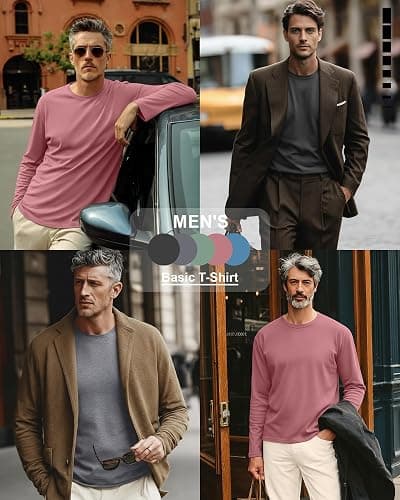 Ficerd 5 Pack Mens Big and Tall Shirts Cotton Long Sleeve Top Loose Casual Basic Shirts Crewneck Oversize Multipack Tee thumbnail 2